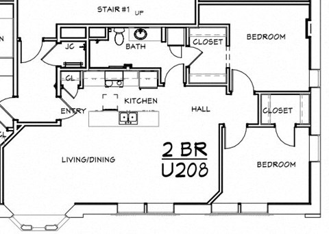 Floor plan for 2 beds, 1 bath, 960 sqft